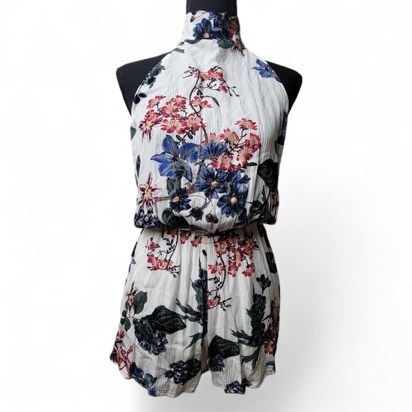 Pants - Sage Floral Women's Halter Crepe Romper Size XS Retro Y2K Bohemian VTG Preppy